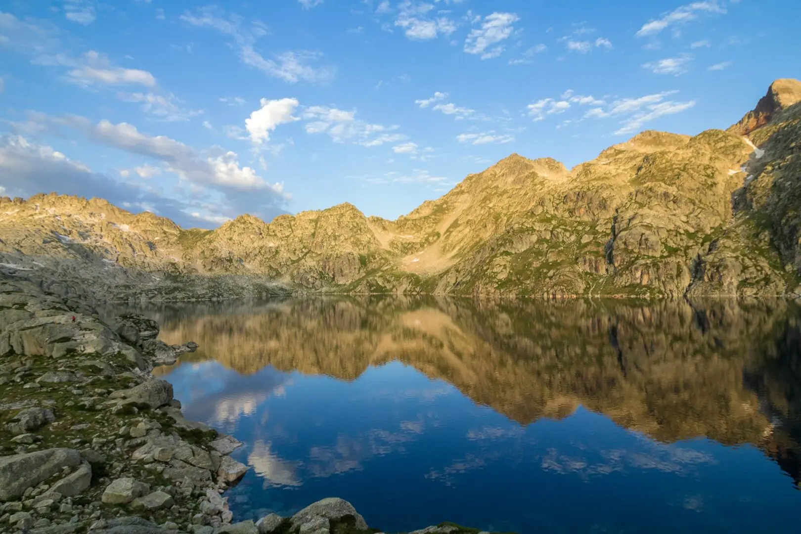 mountain lake in the pyrenees during sunrise