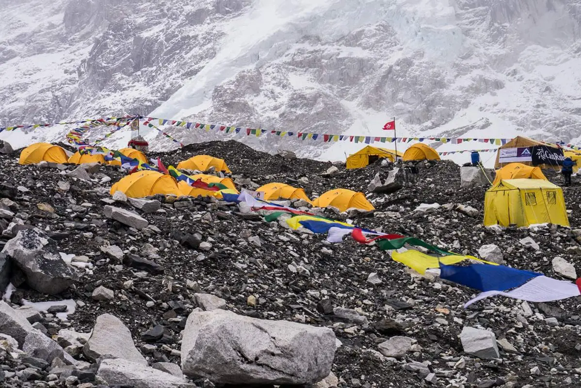 yellow tents on Everest base camp