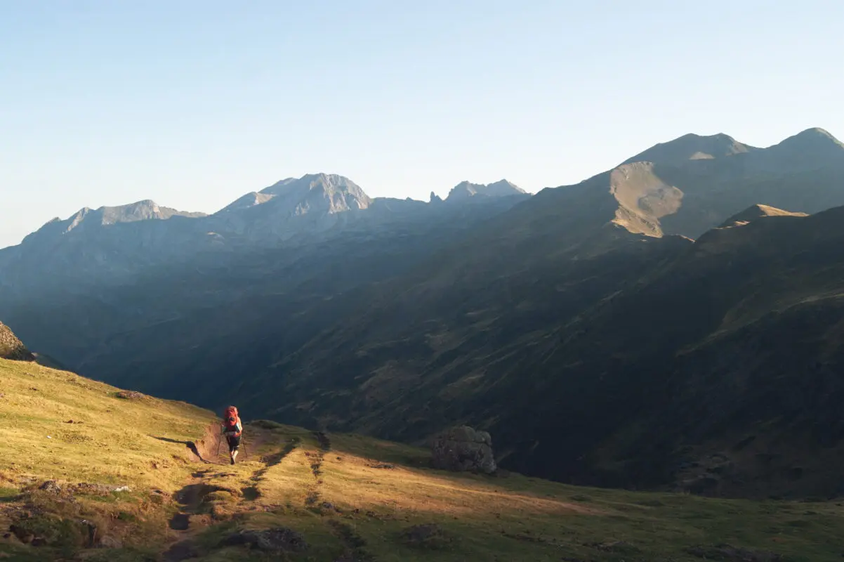 Early morning sunshine in the pyrenees mountains