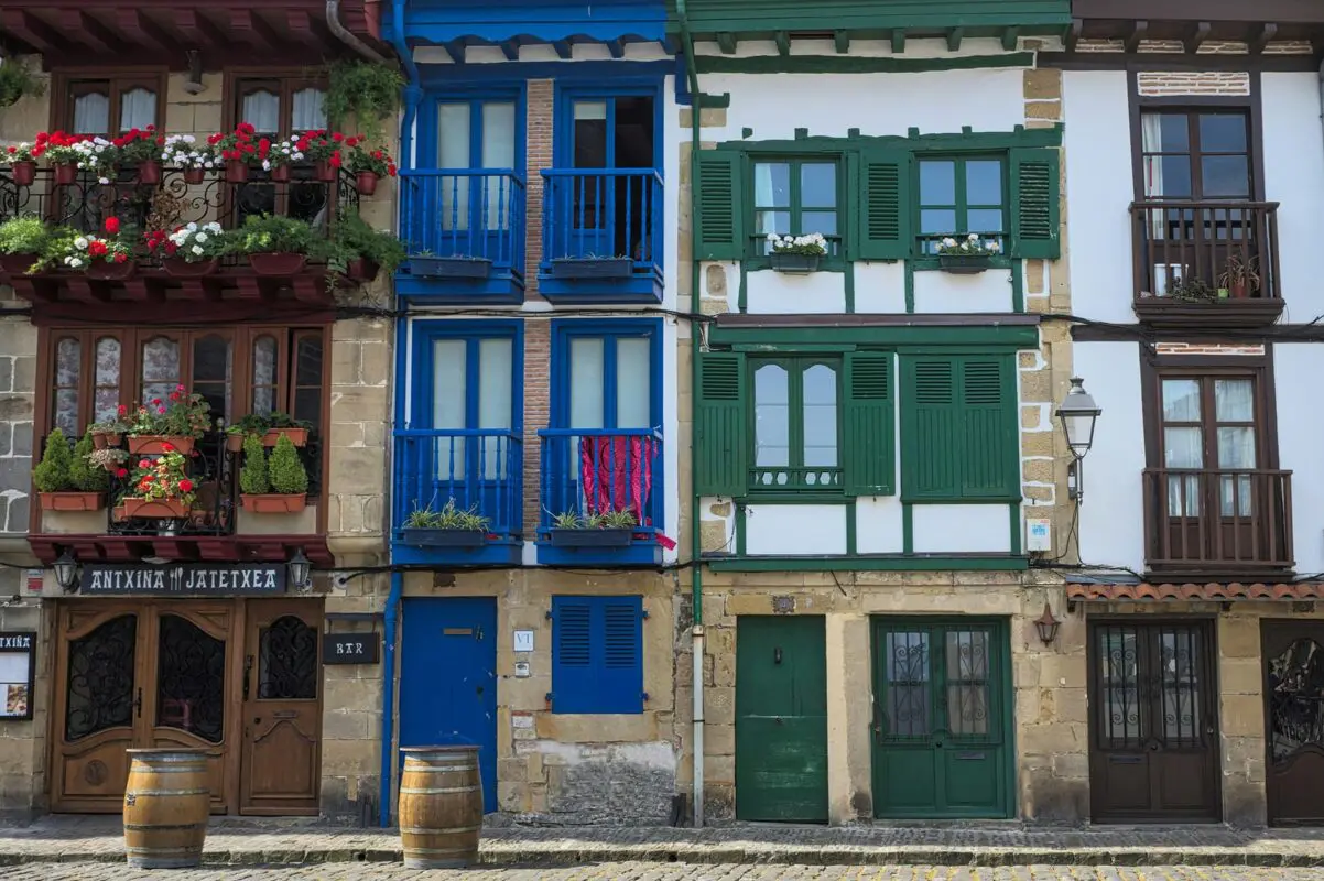 front view of colored houses