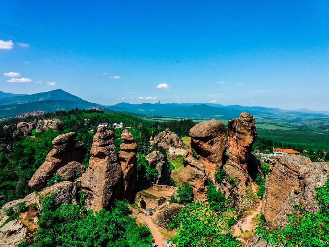 rock formations in green landscape