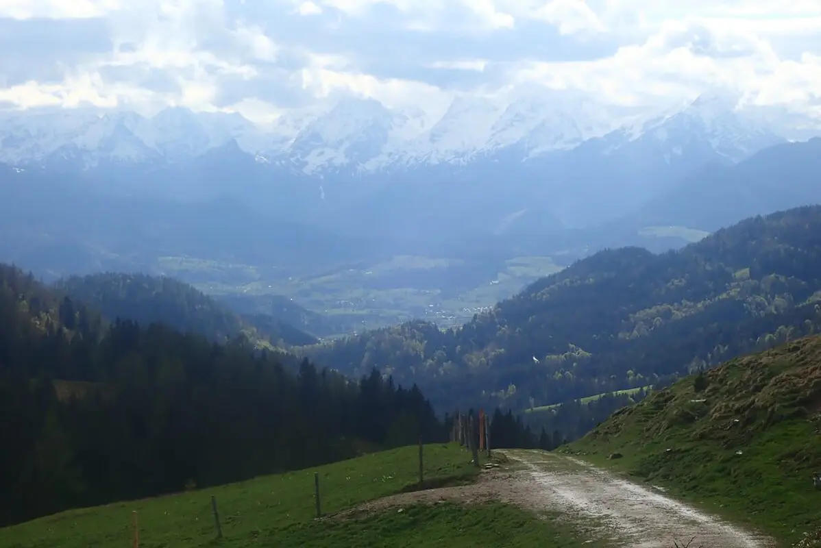 view of a road leading to mountain valley