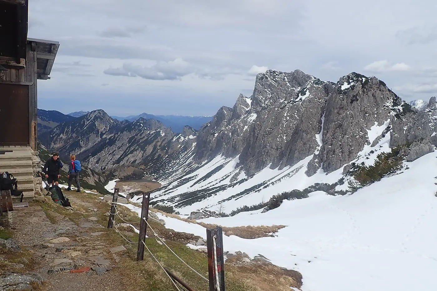 people at mountain hut with Mountain View