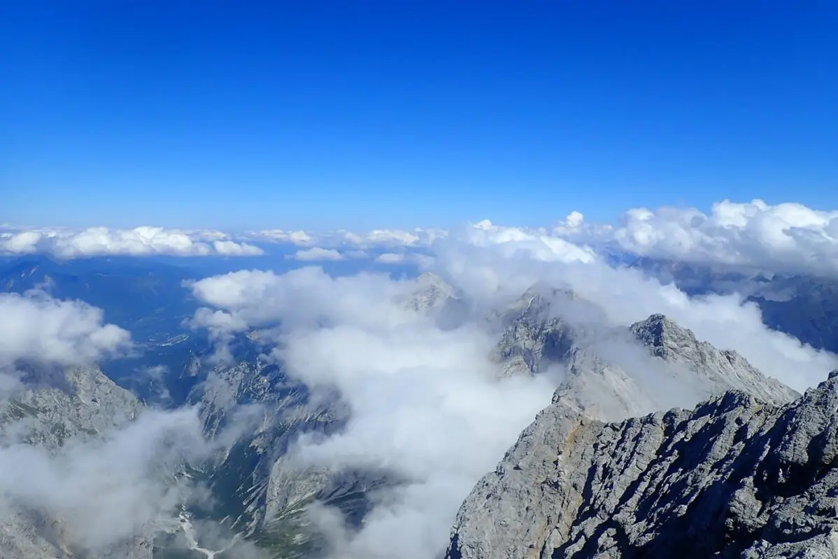 panoramic view from mountain top above the clouds