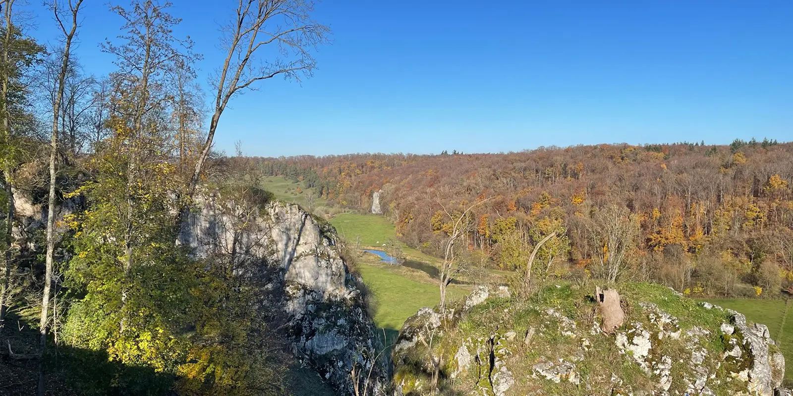 view of rock formations with forest in background