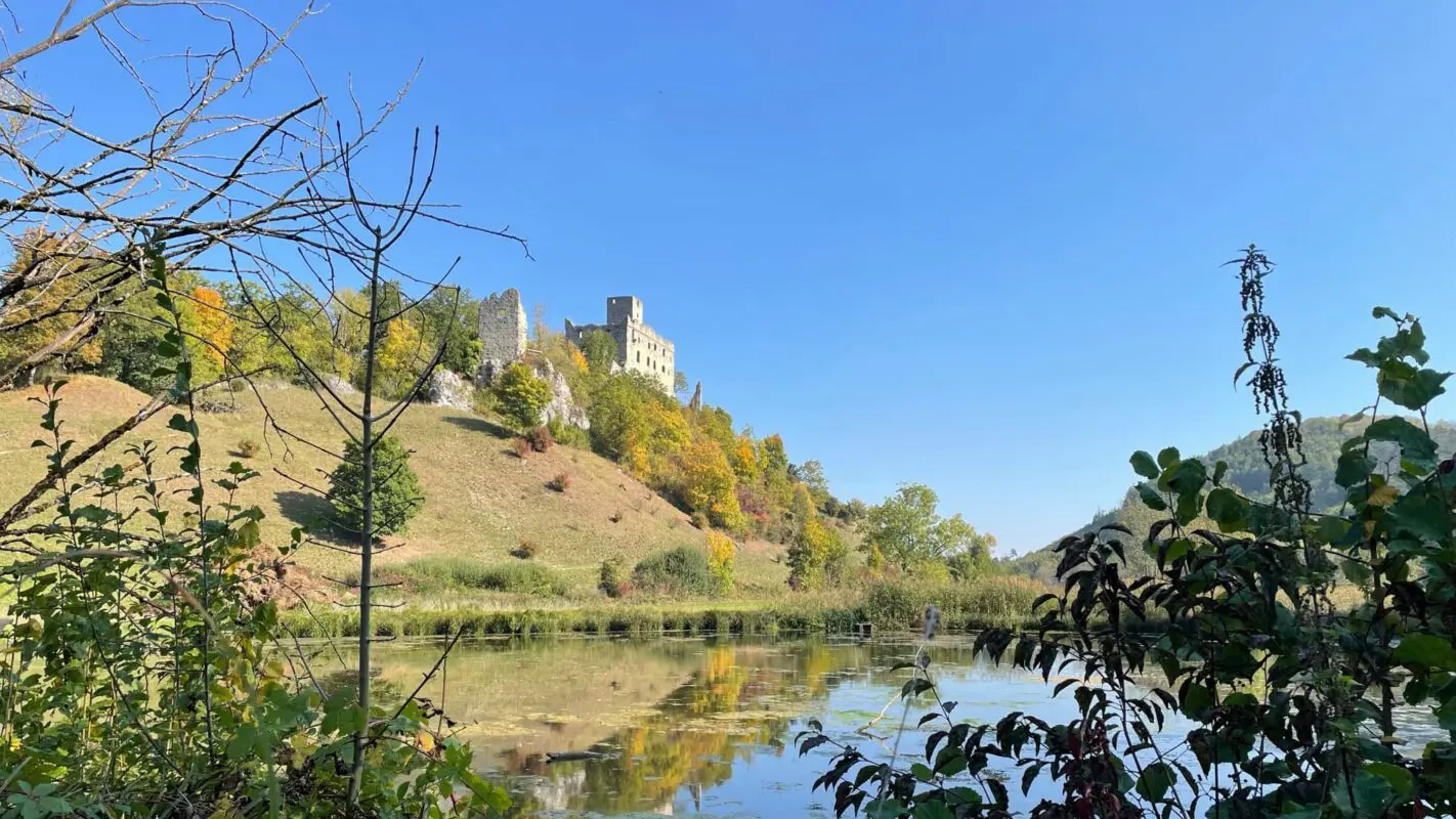 old castle on top of hill near body of water