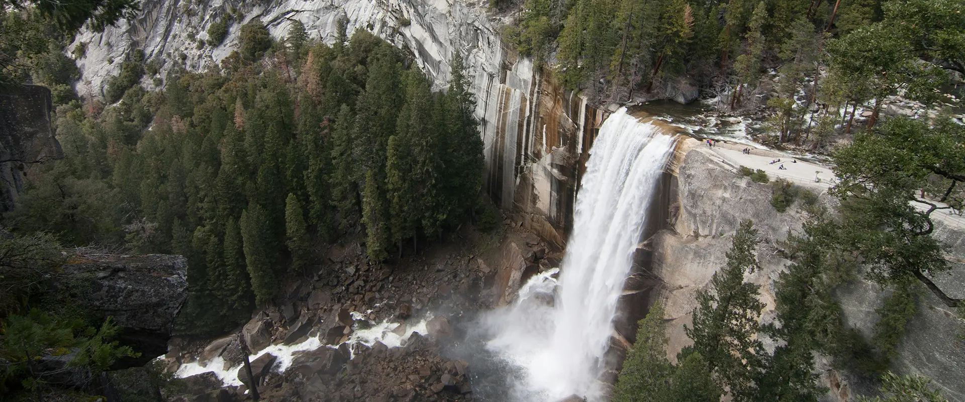 drone shot of waterfal in Yosemite Valley