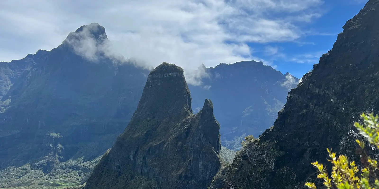 rugged peaks covered in green on Reunion Island