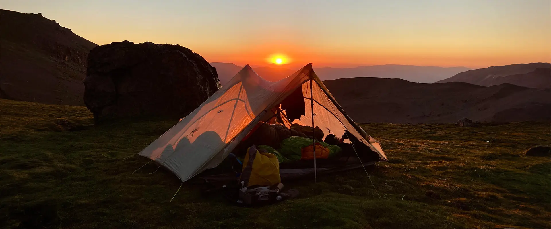 pitched tent in the mountains of Patagonia