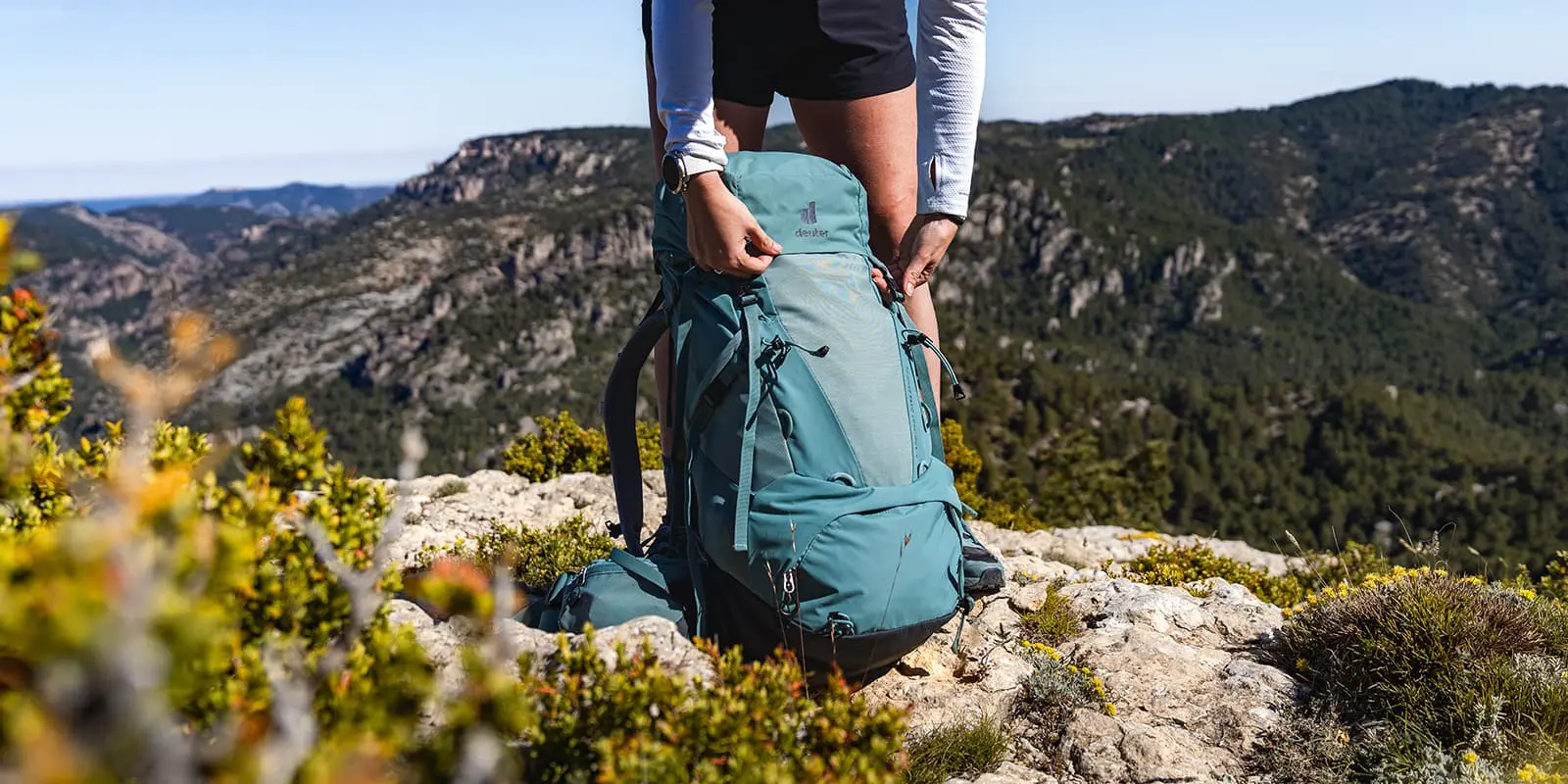 deuter backpack on rock