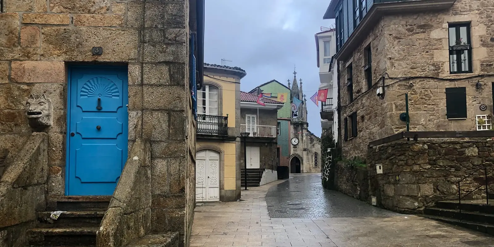 stone houses in small Spanish town on the Camino Finisterre trail