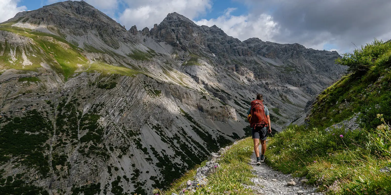 man hiking on the Ortler high mountain trail