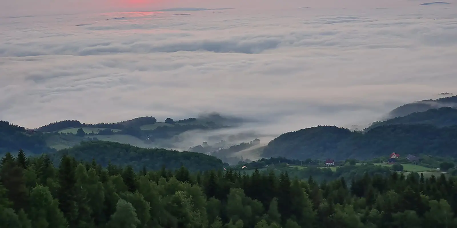 countryside in Poland covered in clouds