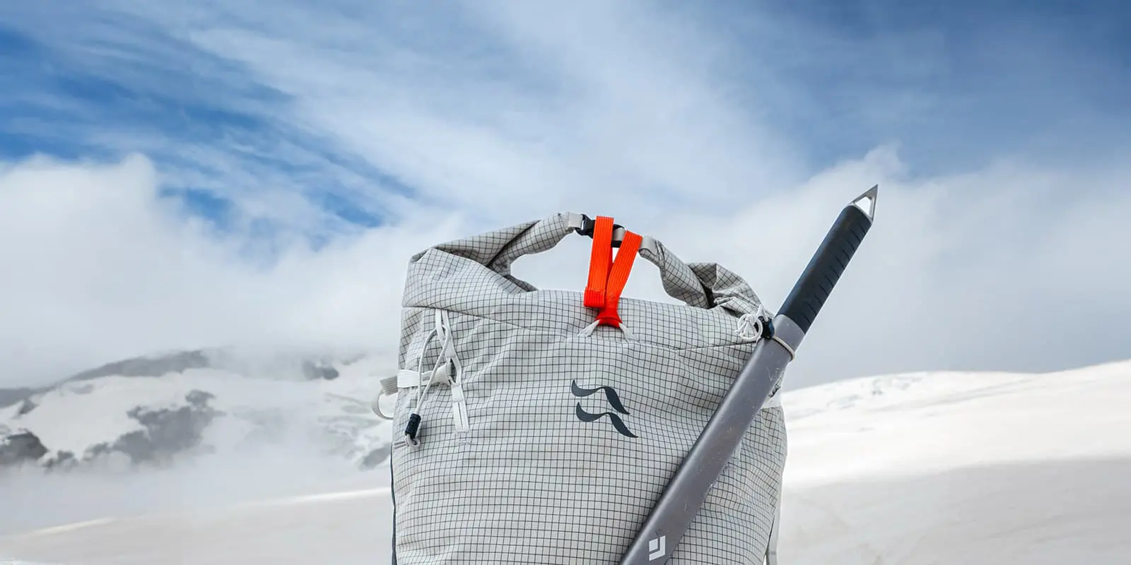 close up of the Rab Latok 38L mountain pack in the snow