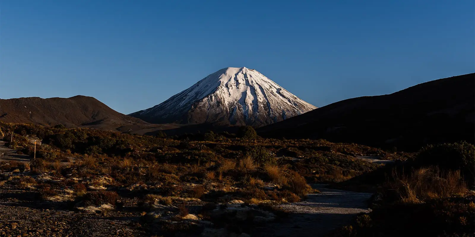 snowy peak on volcano in New Zealand on the Tongariro Northern Circuit