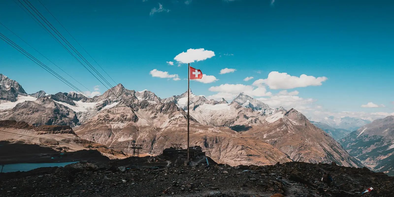 A Swiss Flag in the Alps near Zermatt, Switzerland.