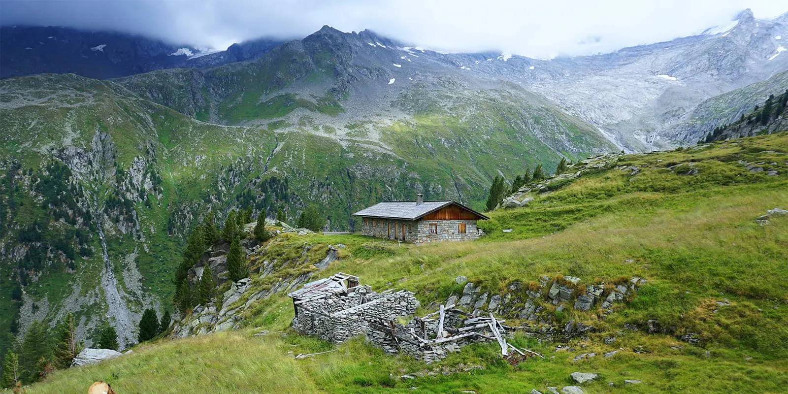 stone hut on mountain ridge in South Tyrol