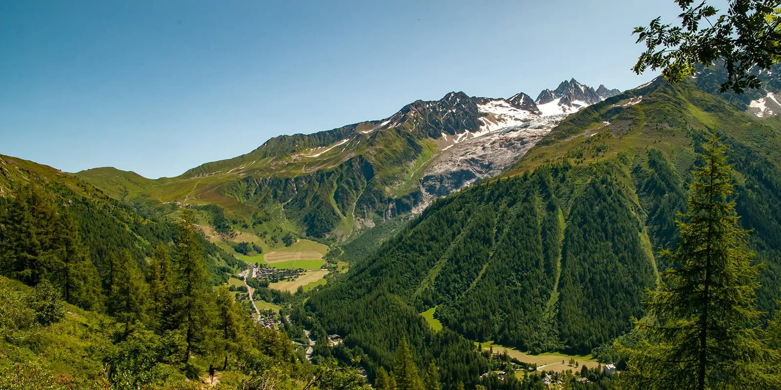 A view up the Le Tours valley in the summer green after rain.