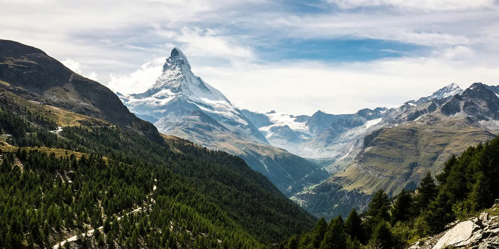 view of the Matterhorn covered in snow