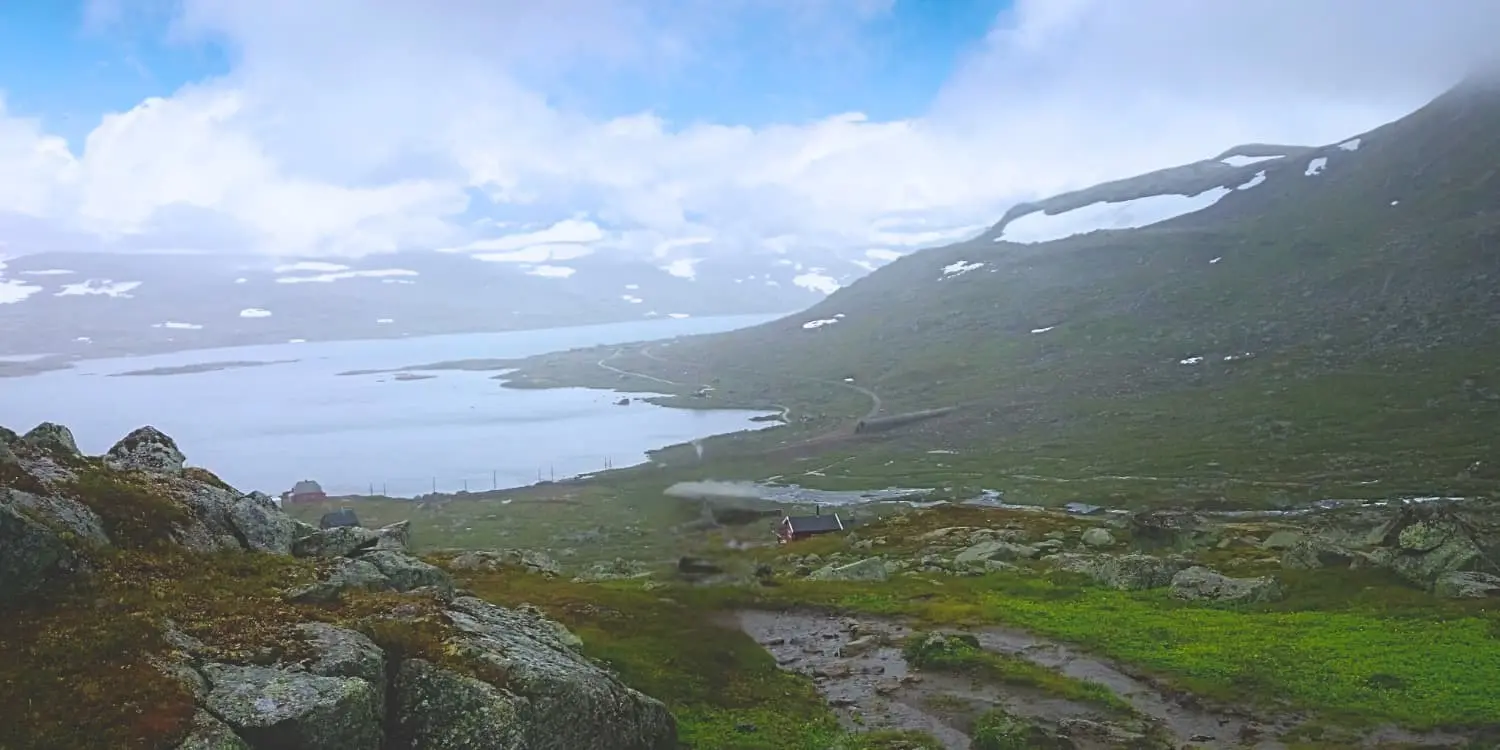 panoramic view of small town near lake in norway