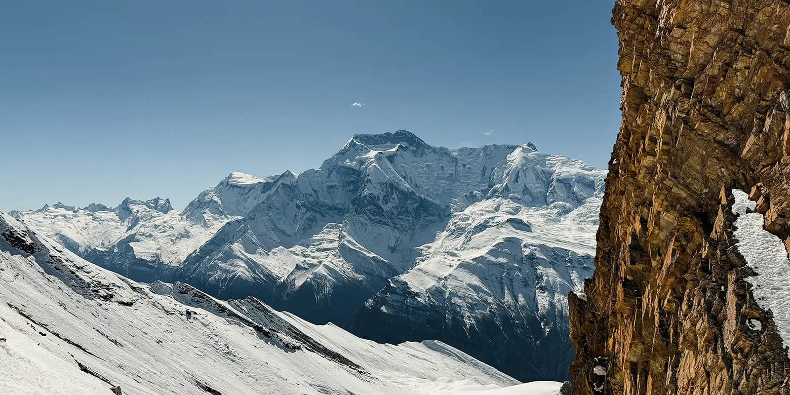 snow capped mountains of Nepal on the Nar Phu valley trek