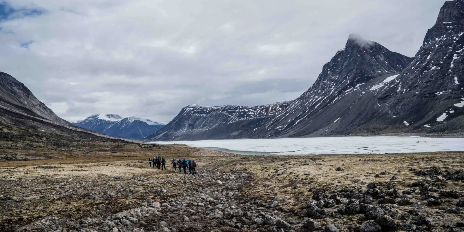 group of hikers on the Akshayuk Pass hiking trail