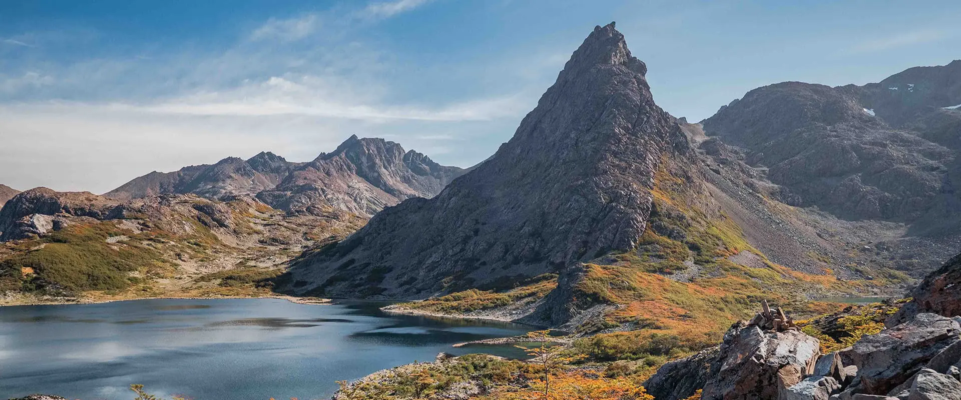 mountains near body of water in the south of Chile on the Dientes de Navarino hiking trail
