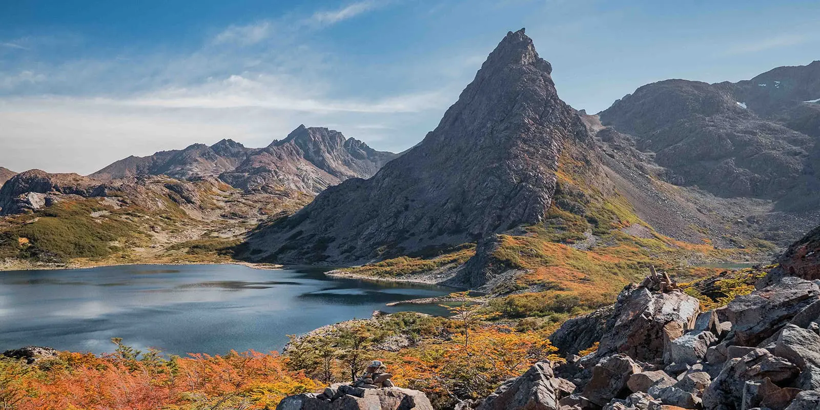 mountains near body of water in the south of Chile on the Dientes de Navarino hiking trail