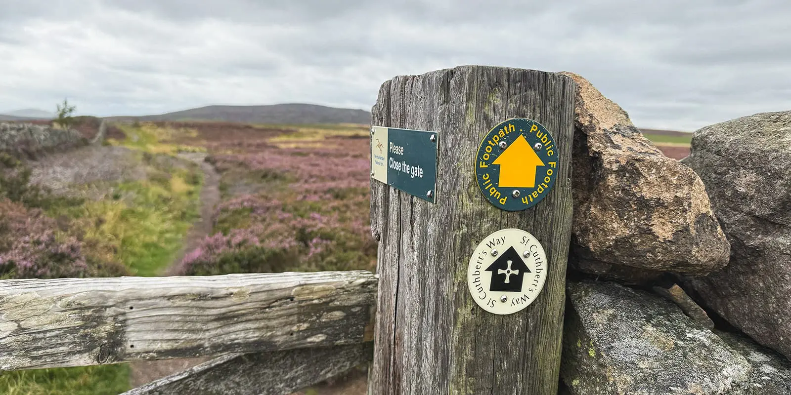 trailmarker on the St. Cuthbert's Way hiking trail