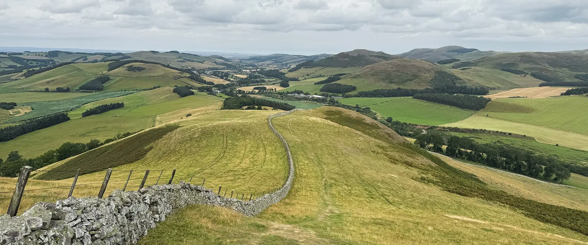 hiking trail in Scottish countryside on the St. Cuthbert's Way