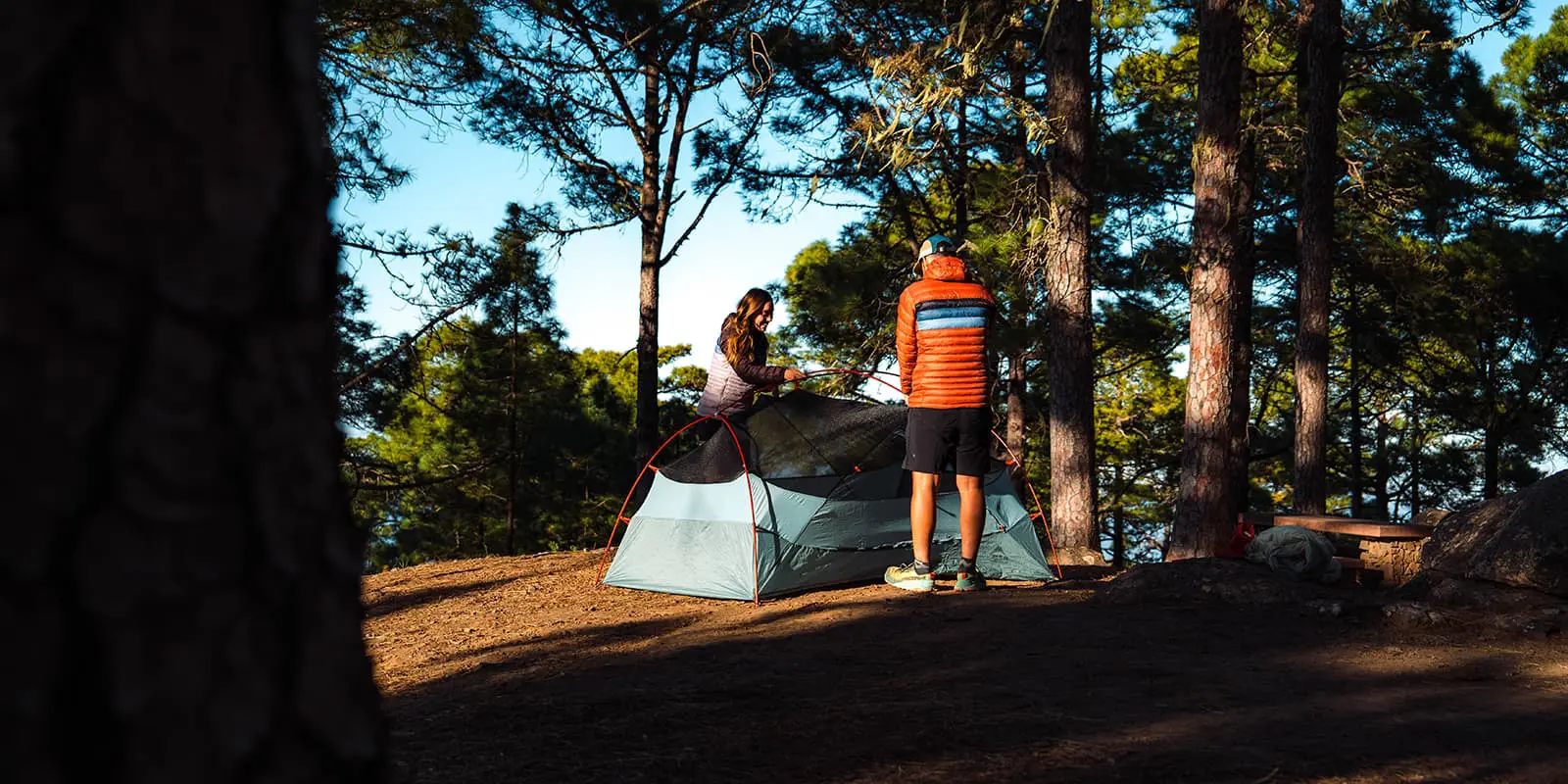couple setting up their MSR tent