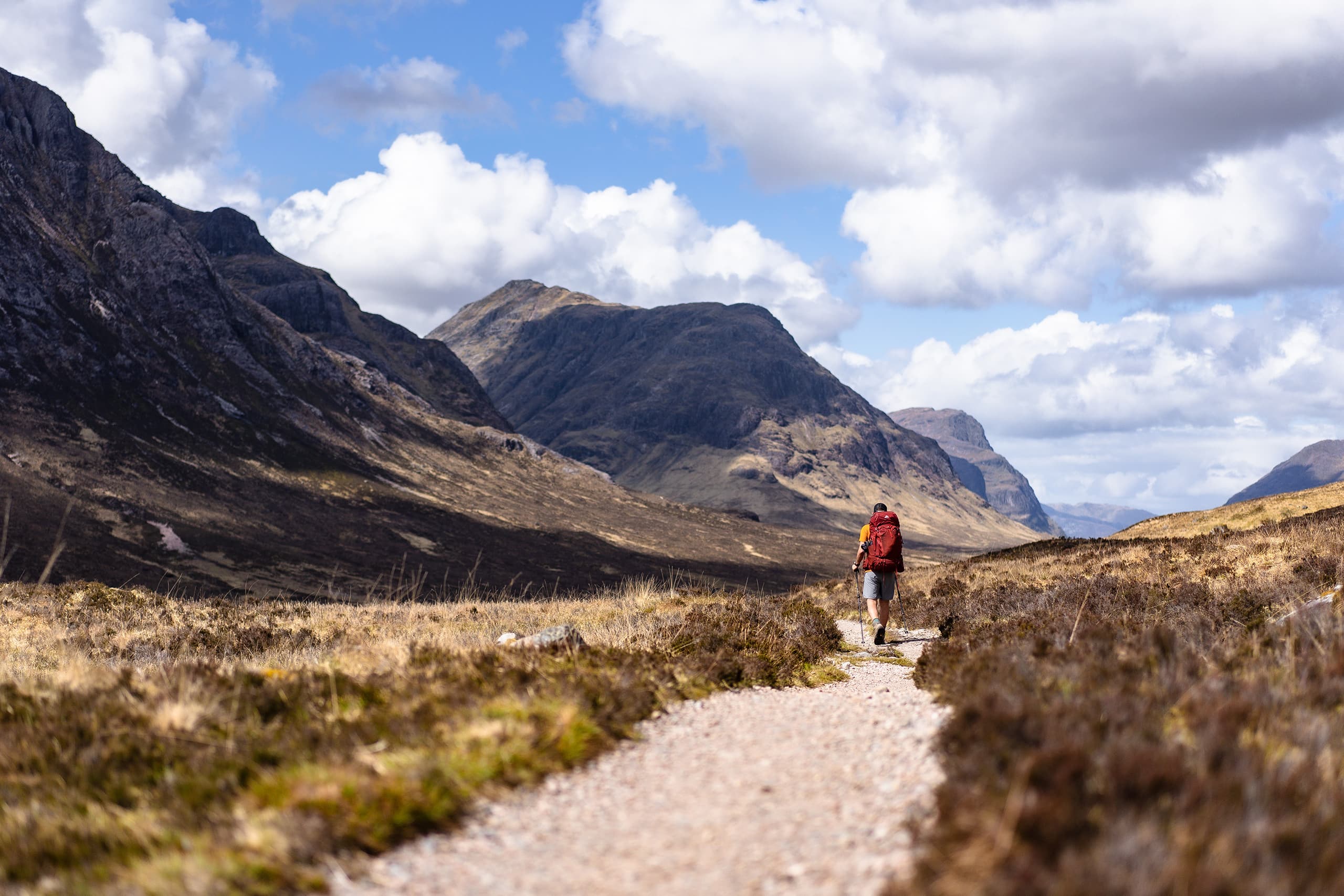 Man hiking in the Scottish Highlands on the West Highland Way hiking trail