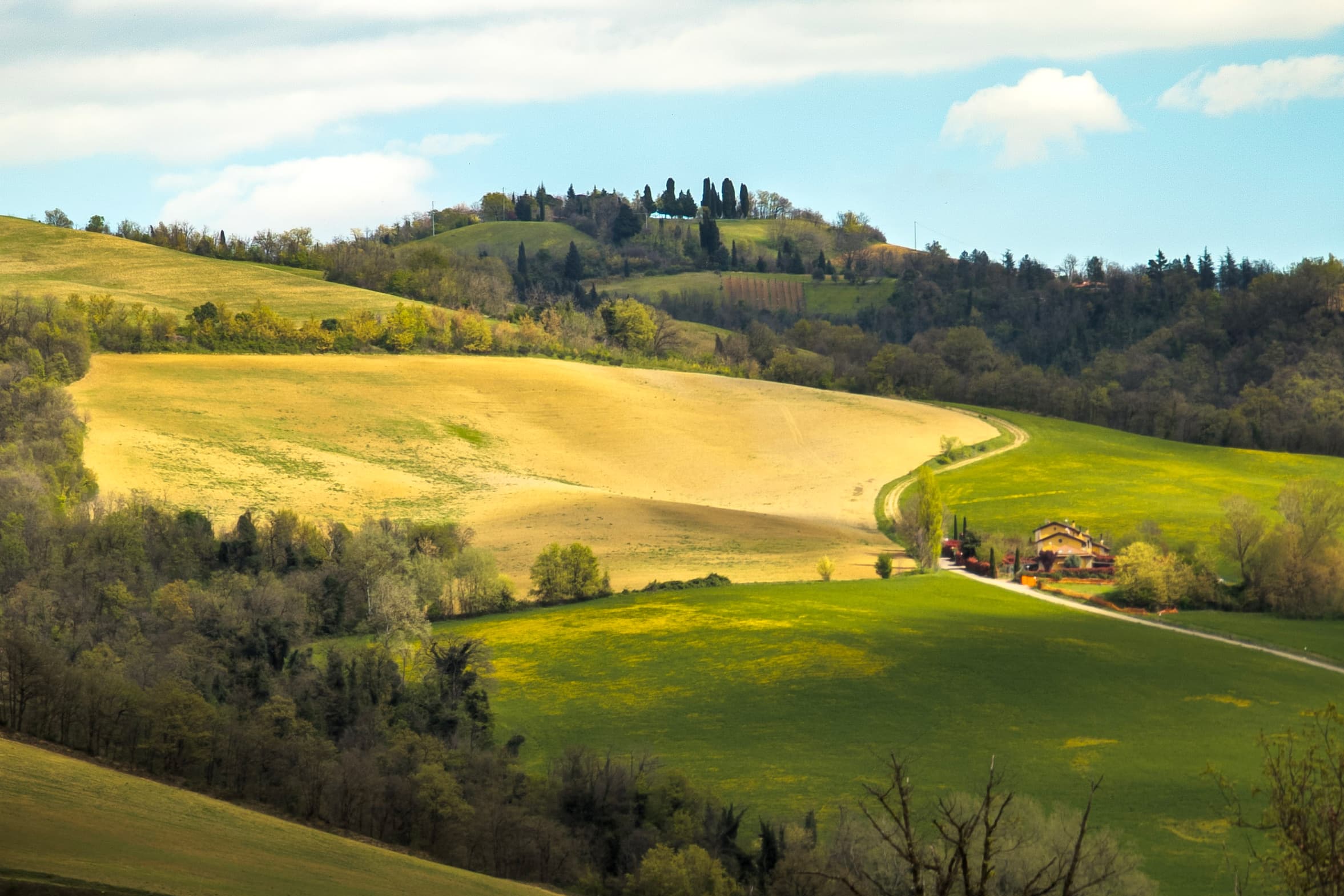 Countryside Tuscany, green fields and hills