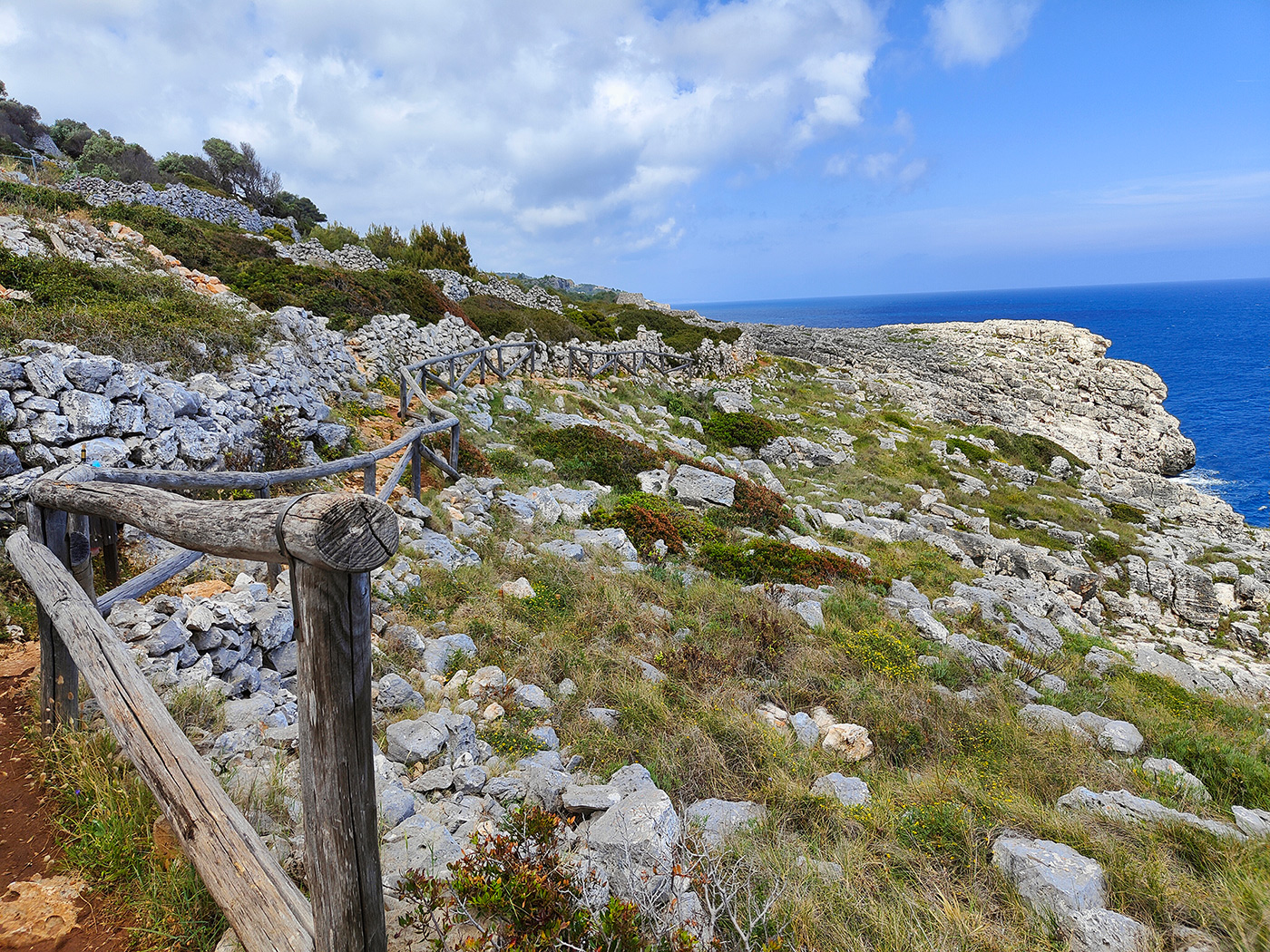 Panoramic view of coast path in Salento, Italy