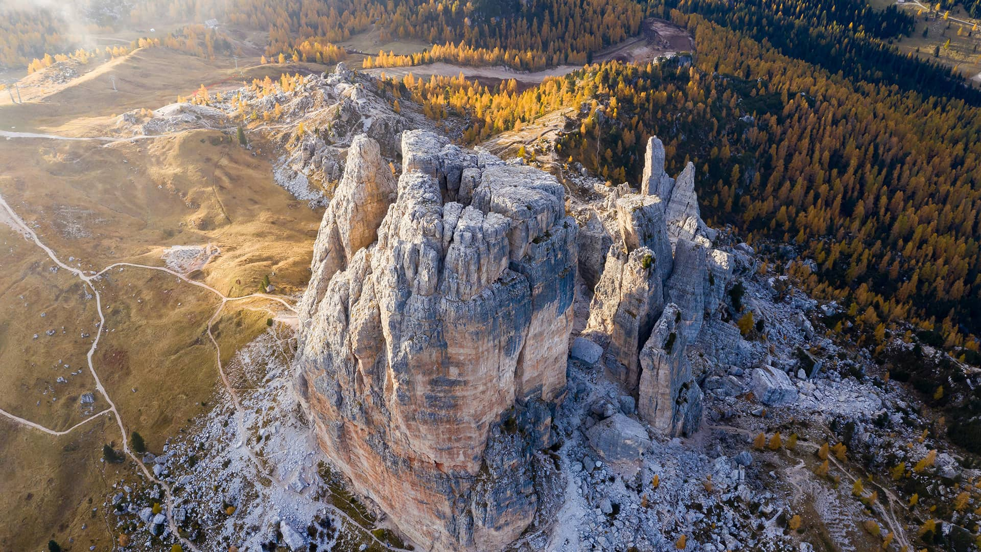 Aerial view of rugged mountain peak 