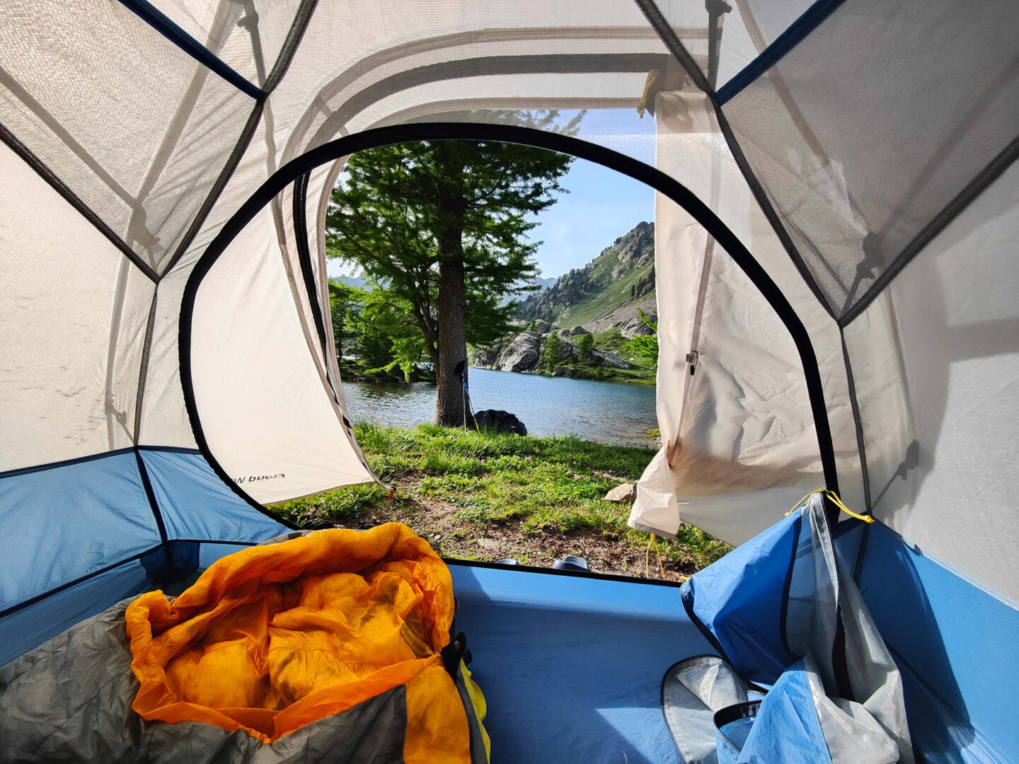 View of nature from inside a tent, camping outdoor