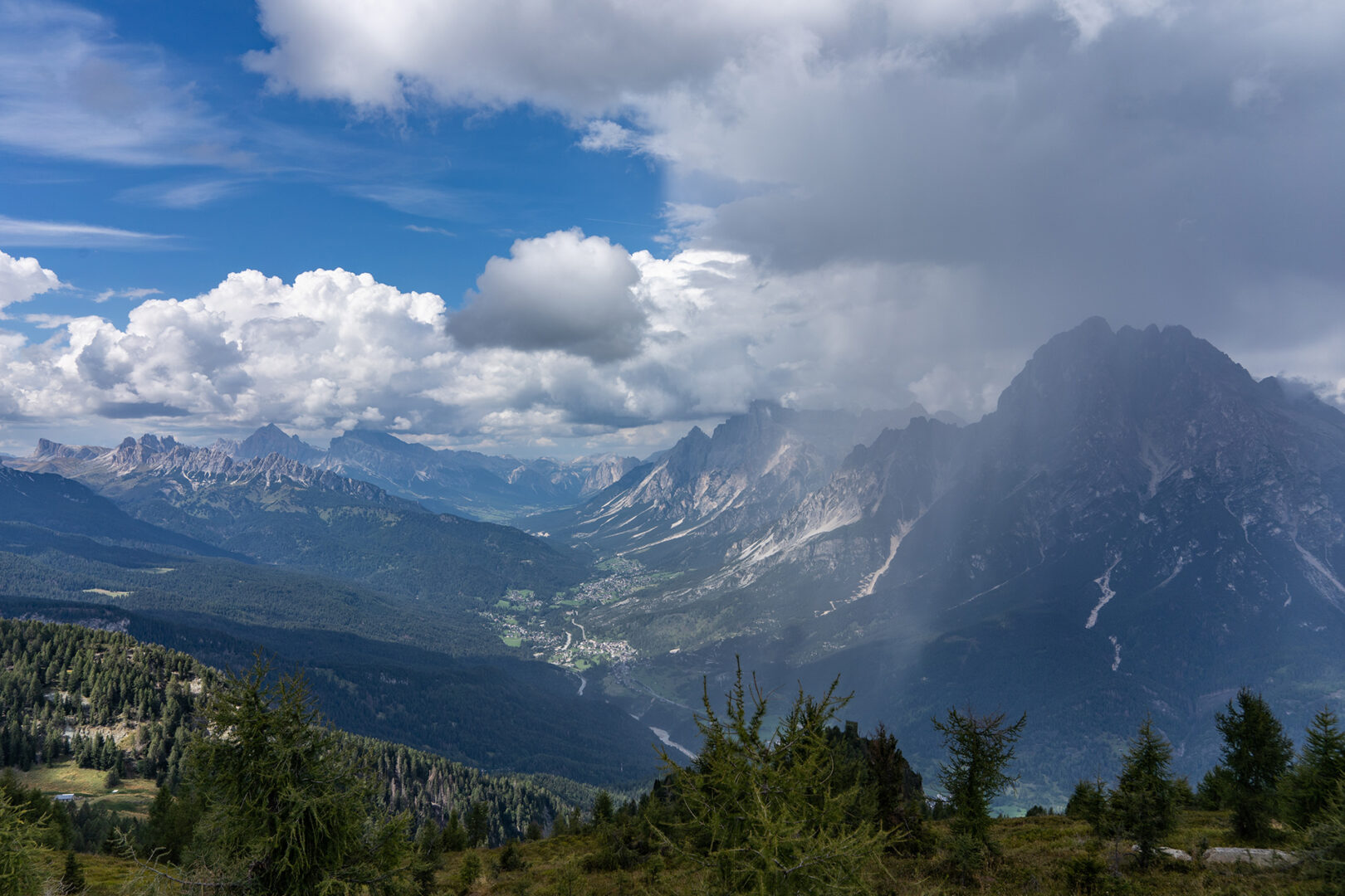 Panoramic view of the Dolomites, cloudy weather