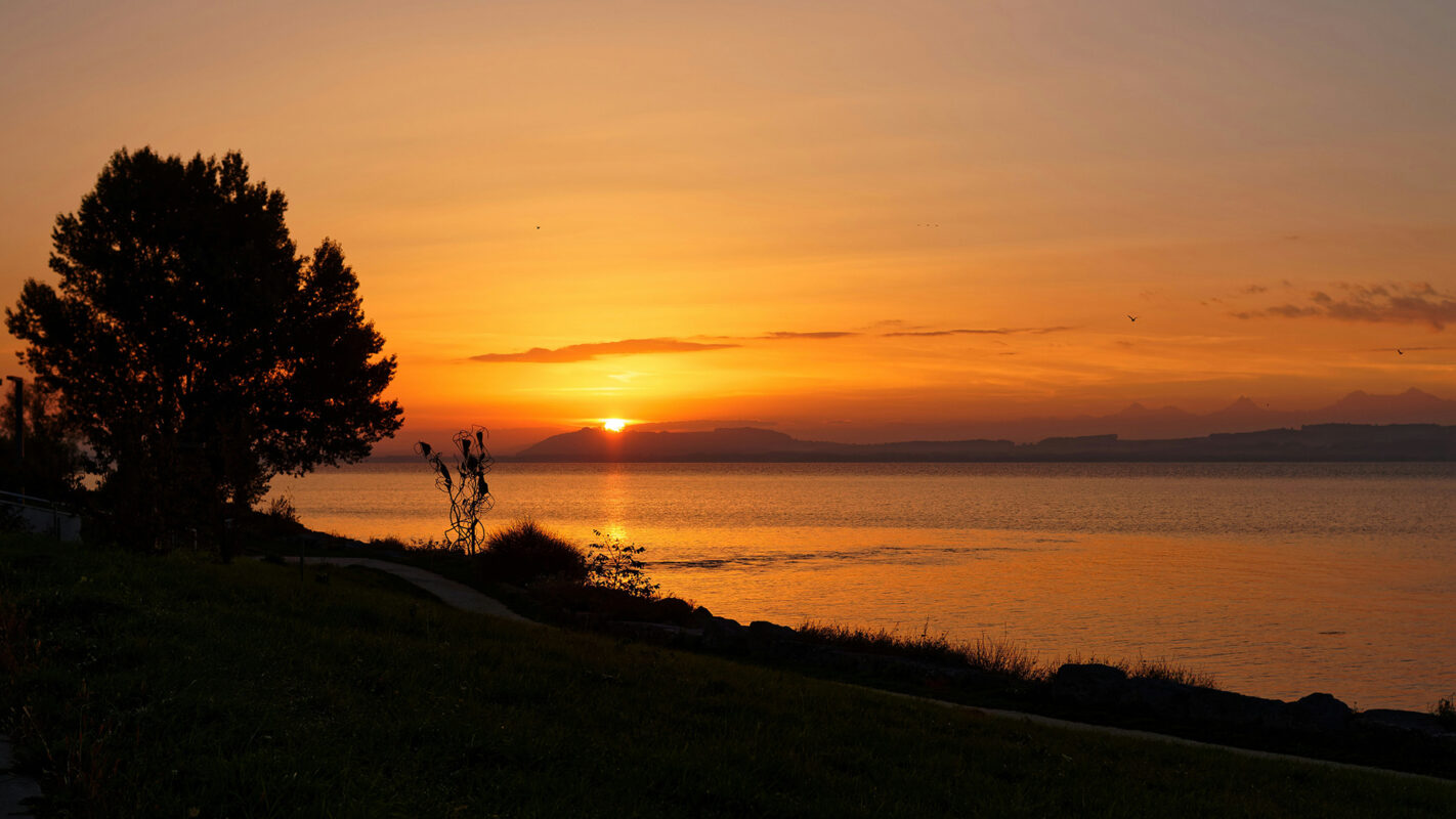 Sunrise on Lake Neuchâtel at the port of Serrières