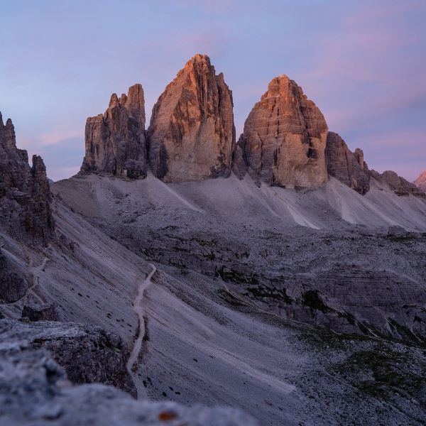 Dolomites Drei Zinnen Three Peaks in the mountains and a hiking trail