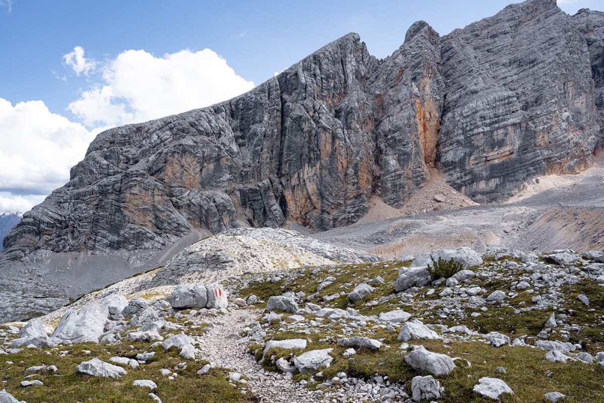 hiking trail in the Dolomites mountains