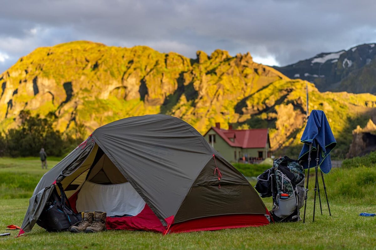 pitched tent on campsite in Iceland