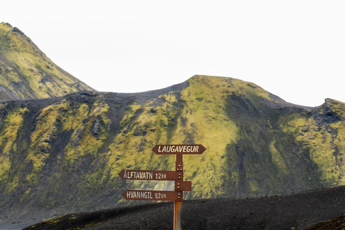 way sign on the Laugavegur trail in Iceland