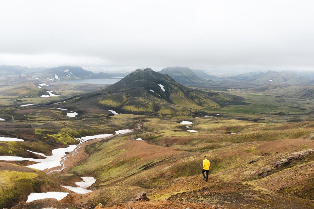 man looking out over Icelandic landscape