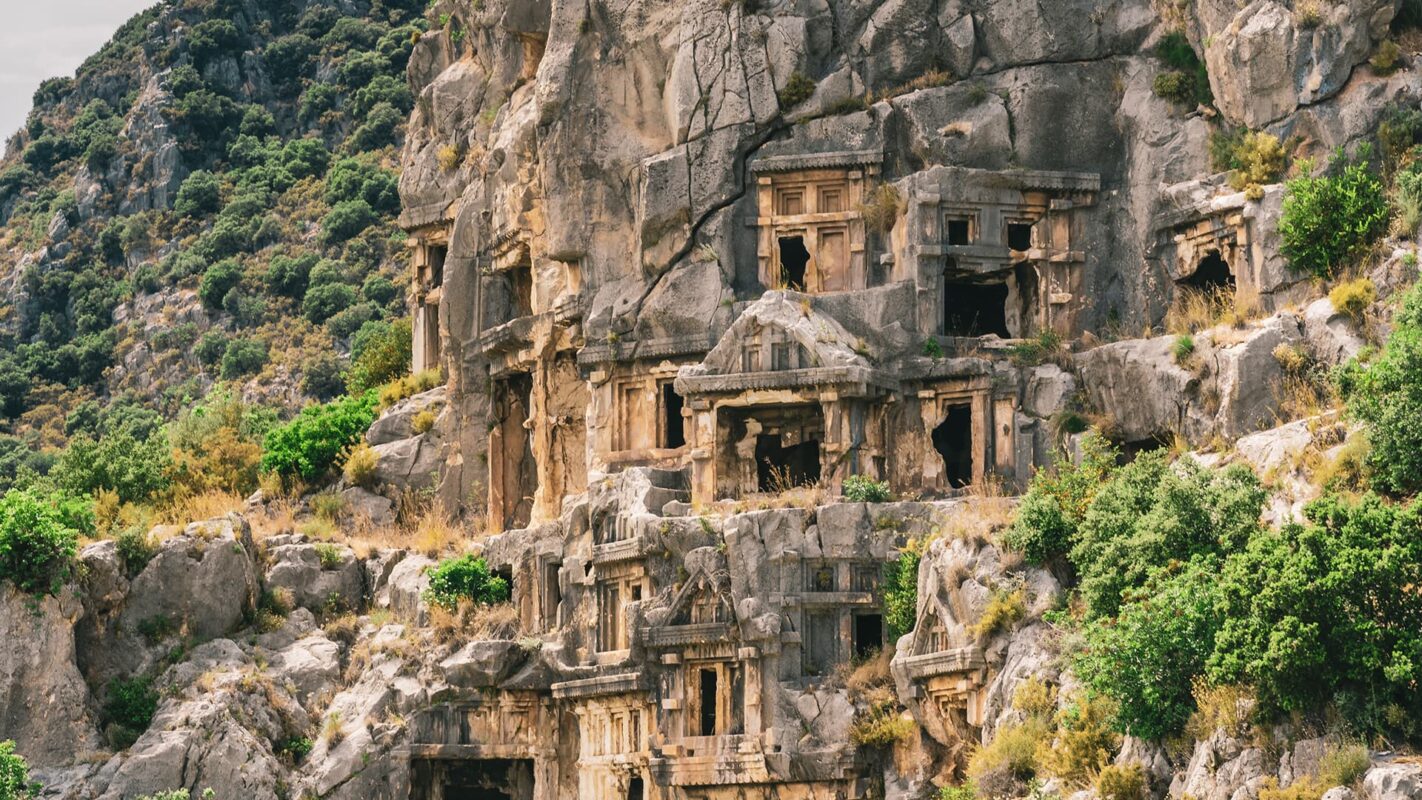 Old ruins carved into a rock formation