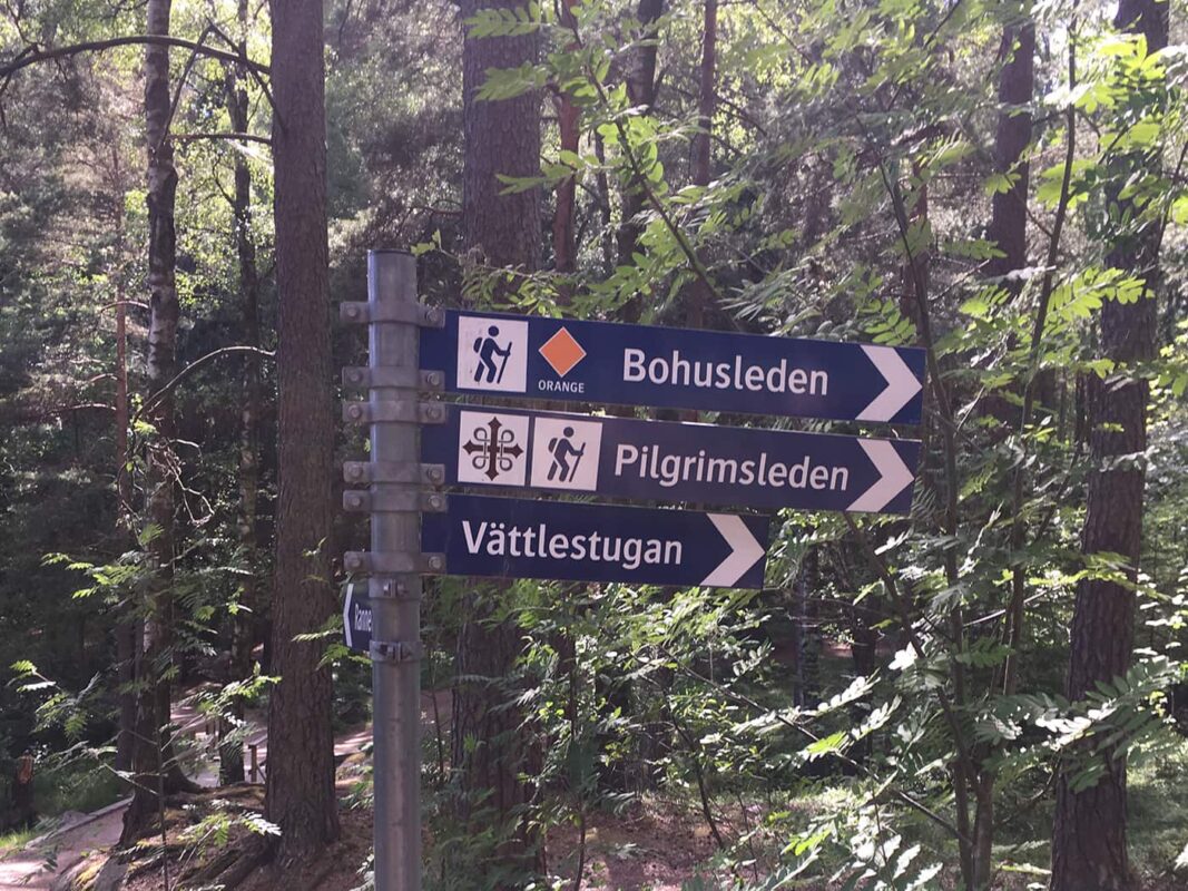 way sign of hiking trail Bohusleden