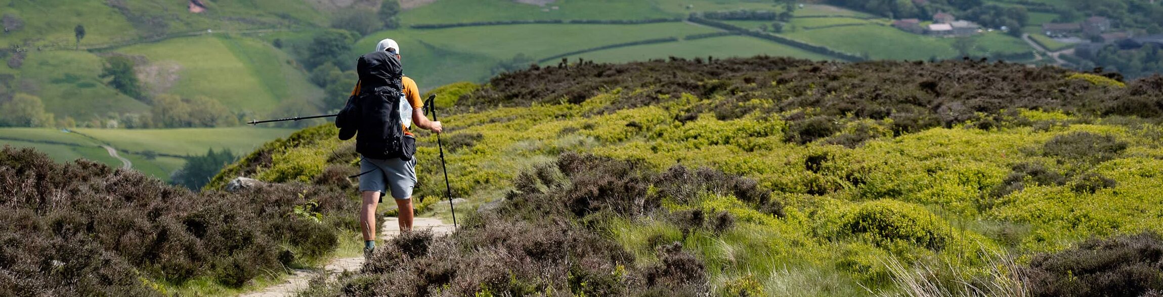 man hiking in moorland