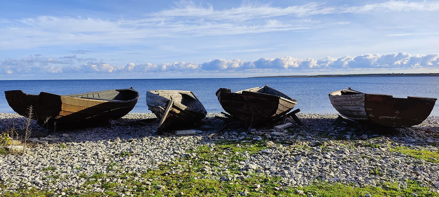 old wooden boats on land