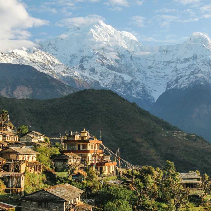 Hiking town in Nepal Himalayas