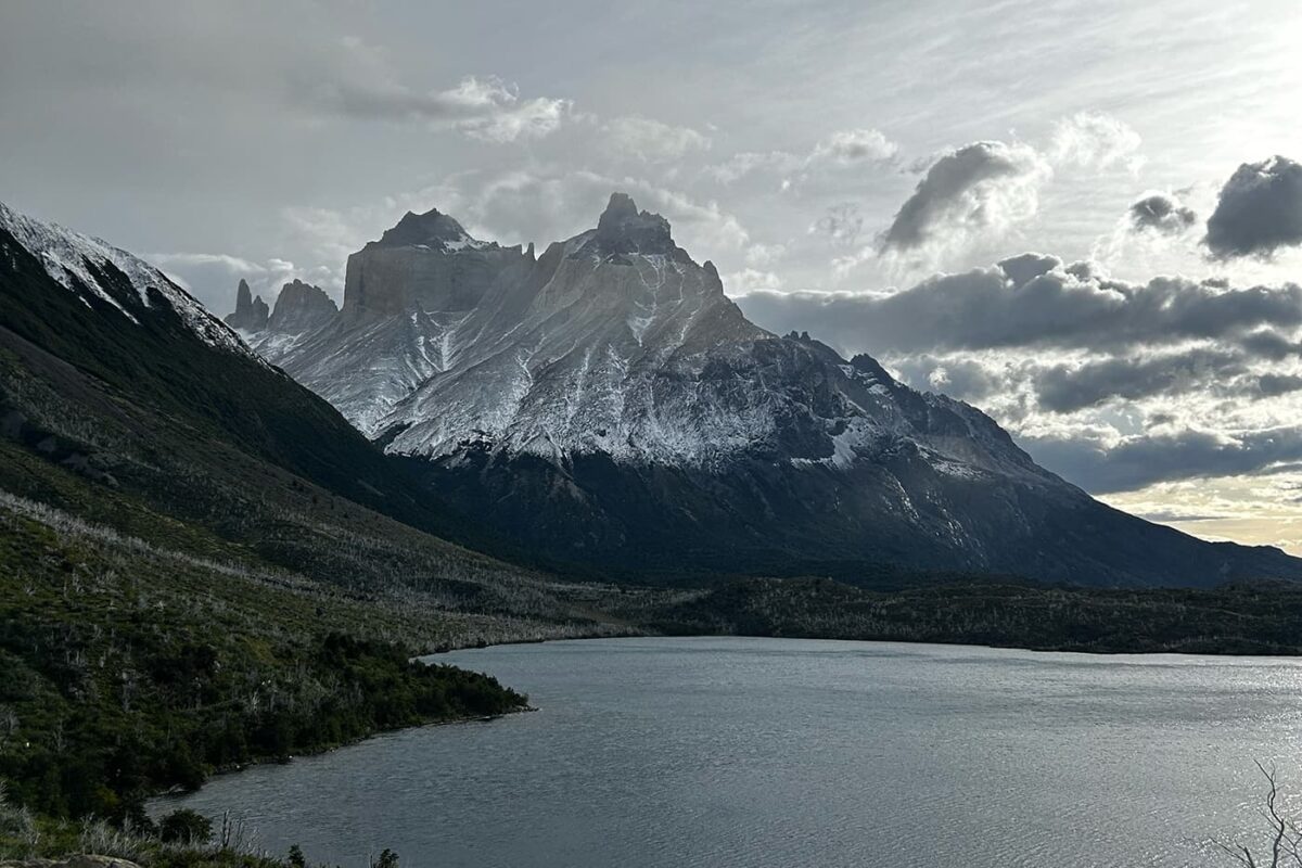 rugged peaks near body of water