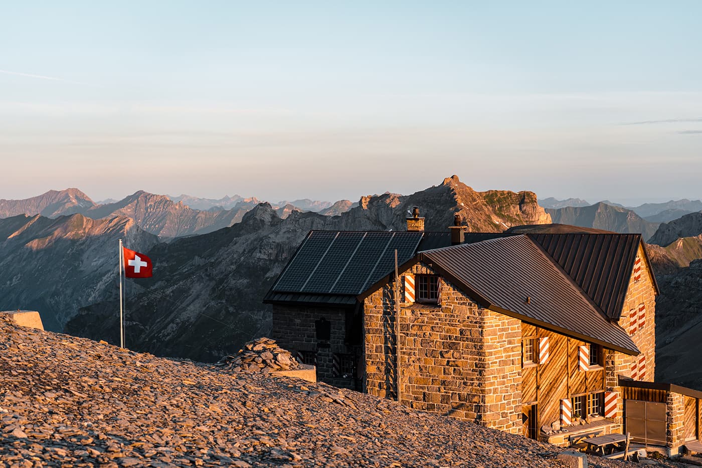 mountain hut during sunrise